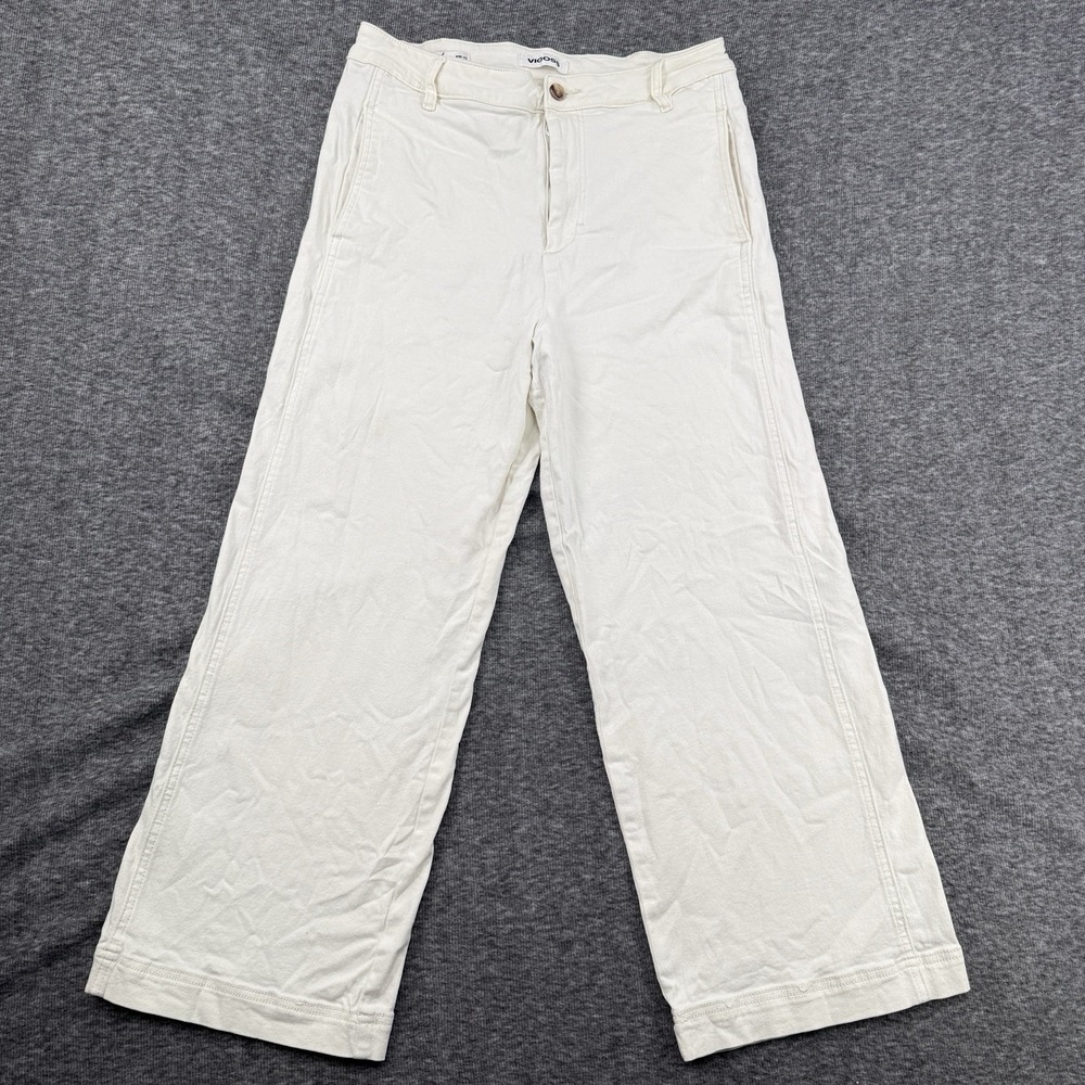 Vigoss Wide Leg Jeans Women's 32 Ivory Cream High Rise Cropped Trouser Stretch